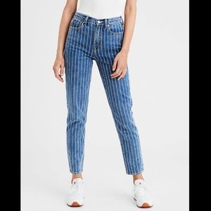 American Eagle Retro Indigo Striped Mom Jean